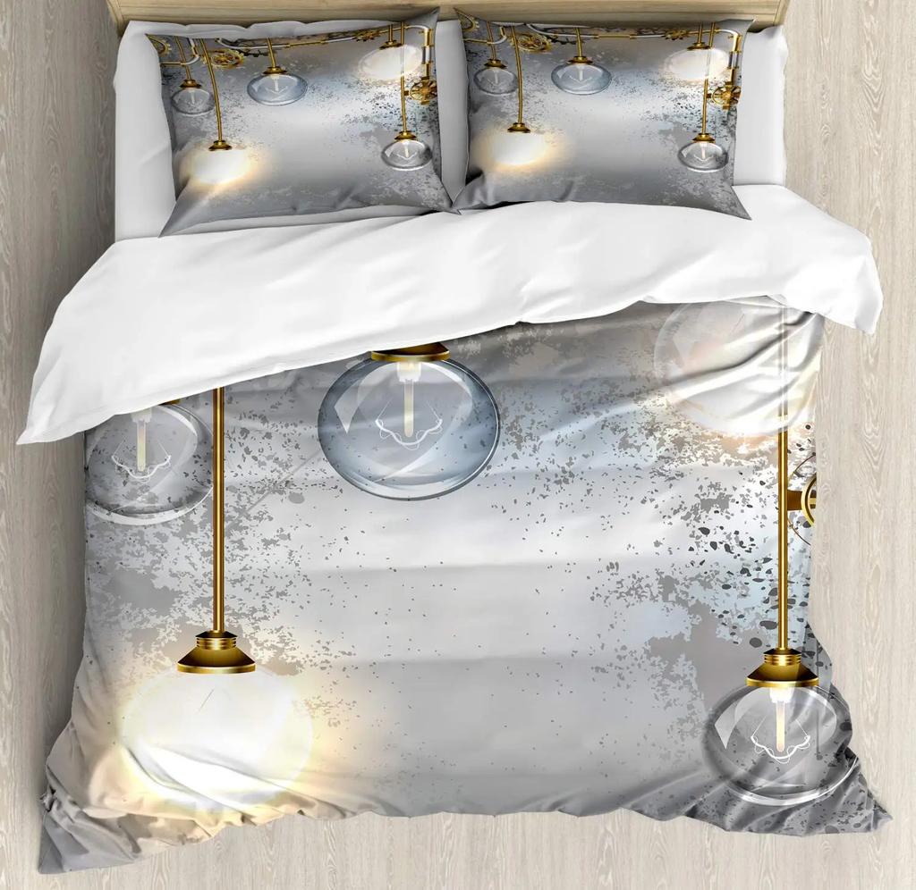 Zahnrad Bettbezug SetRetro Goldene Uhr Bettdeckenbezug Set Vollgröße Steampunk Stil Steppdeckel Mechanisches Gerät Bettwäsche Set