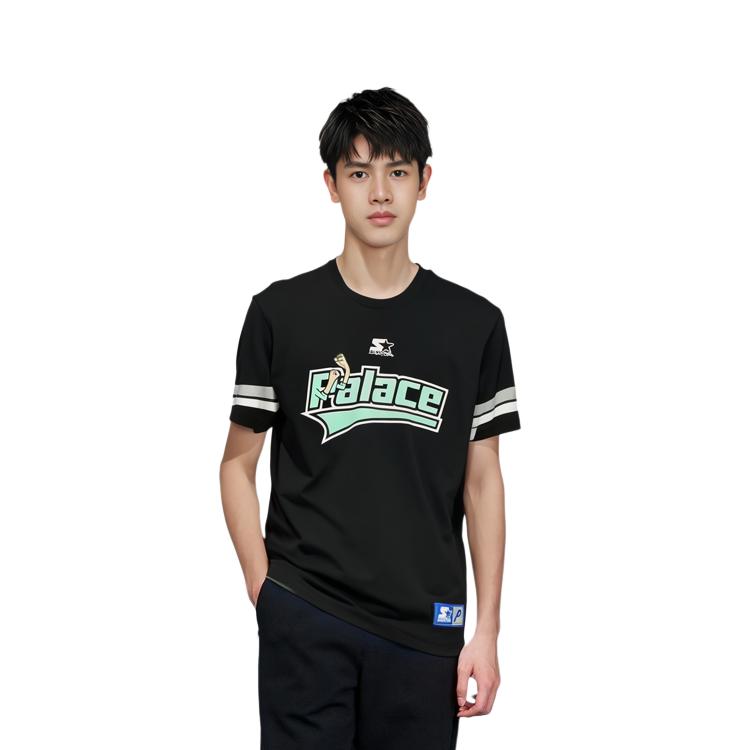 Palace Starter Striped Logo Print Short Sleeve T-Shirt Unisex Tops Black PAL-FW22-146