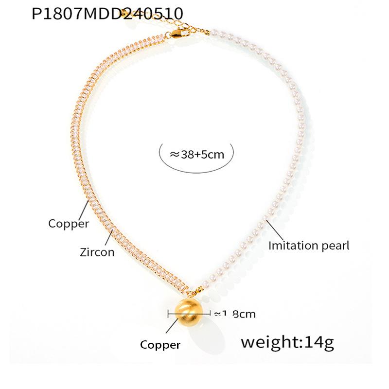 Personalized Copper & Zirconia Beaded Necklace with Mother-of-Pearl Geometric Pendant