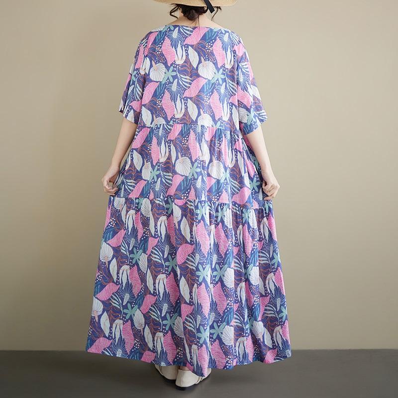 Short Sleeve Plus Size Vintage Floral New In Dresses for Women Casual Loose Long Summer Dress