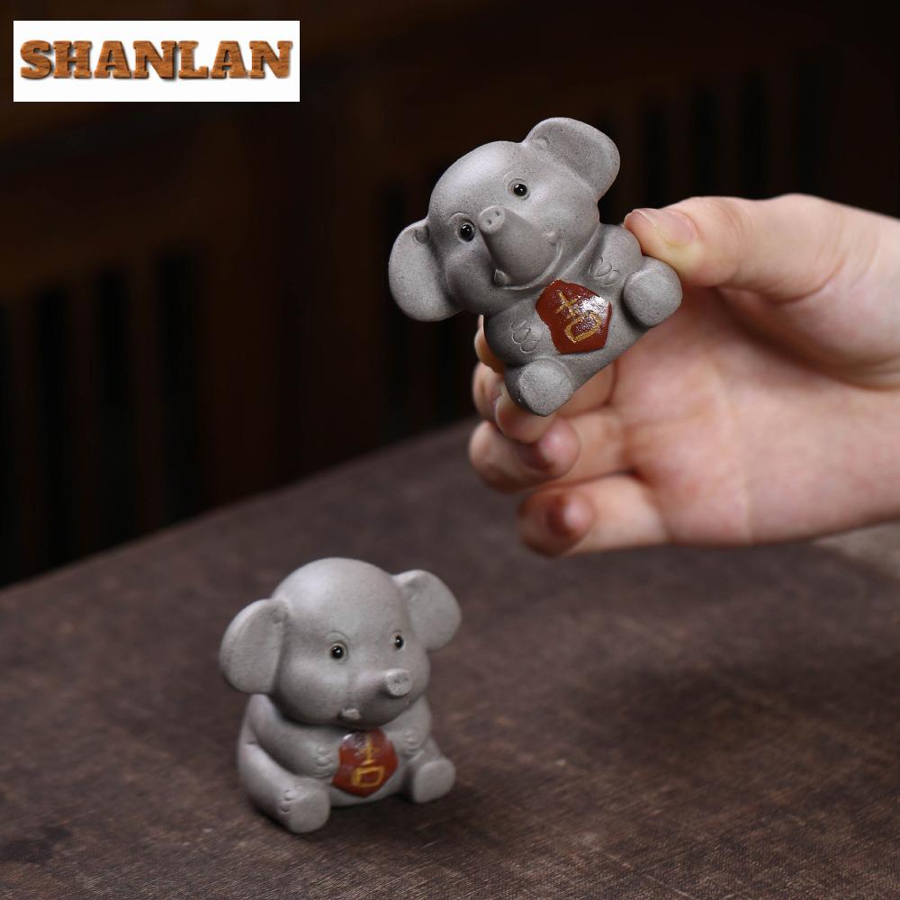 Yixing Purple Clay Cute Peace Elephant Tea Pet Retro Tea Sculpture Tea Figurine Play Toys Tea Statue Ornaments Workmanship Craft