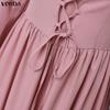 VONDA Elegante Abito Maxi da Donna con Scollo Quadrato, Maniche Lunghe, Allacciatura, Casual, da Festa, con Volant, Svasato