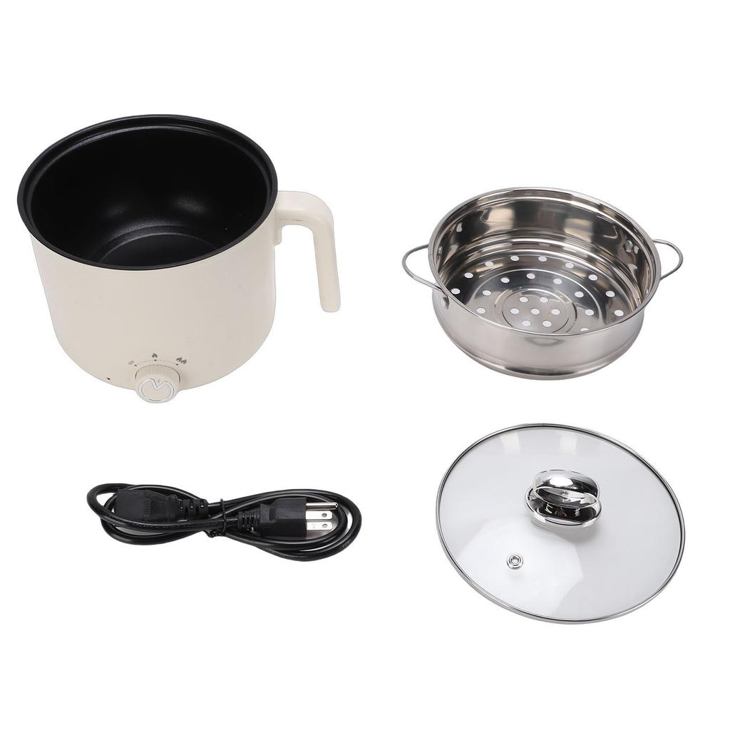 Electric Hot Pot with Steaming Basket Portable Multifunctional Cooking Pot for Ramen Noodles Pasta Egg Soup Oatmeal 304