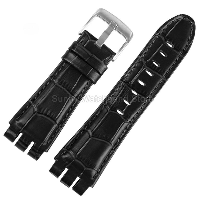 For Swatch YOS440 449  447 Large Men's Watchband Gear Shaped Concave Convex Interface Genuine Leather Watch Accessories 23mm