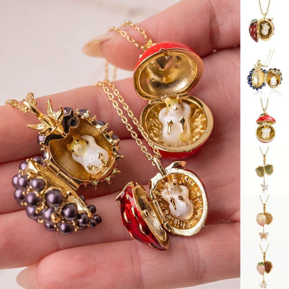 Opening and Closing Lid Locket Pendant Necklace Openable Gold Clavicle Chain Enamel Necklace  Women