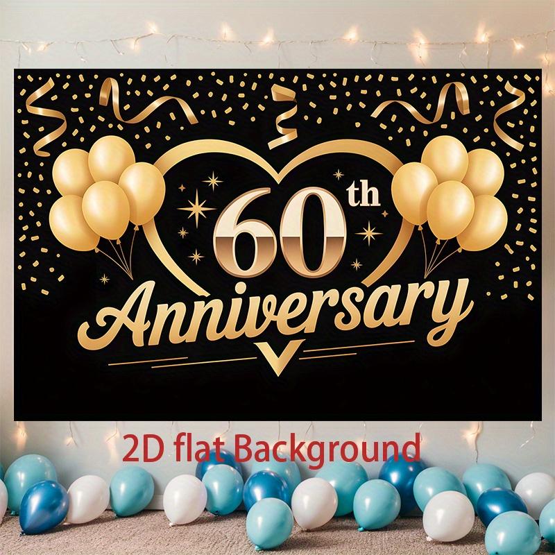2D banner 1 piece luxurious black gold Anniversary - Elegant 60th birthday party decoration wedding event decoration