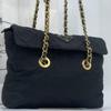 Shoulder Bag Quilted Gold Chain Tessuto Nylon Leather Black Women's Triangle Plate Logo