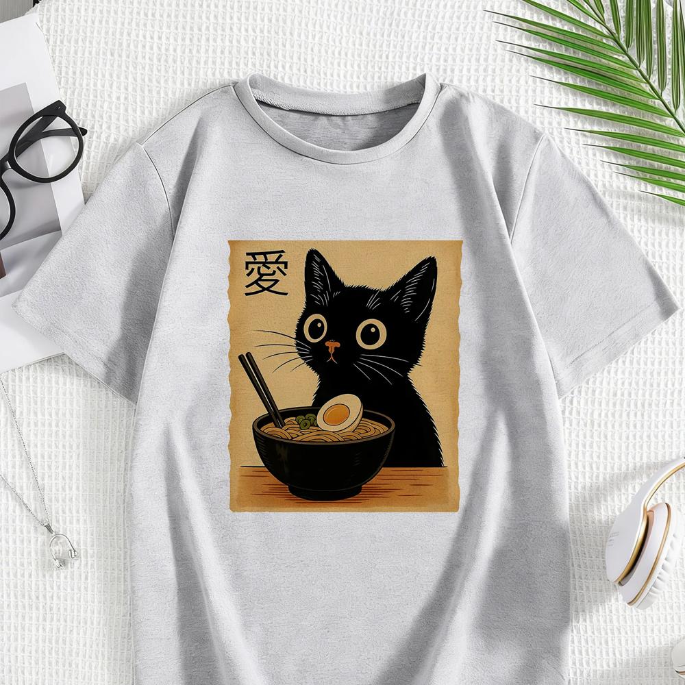 2026 Retro Cat Kawaii Design Oil Print T Shirts Men Women T-shirt Casual Boys Girls Summer Spring Casual Top Tee