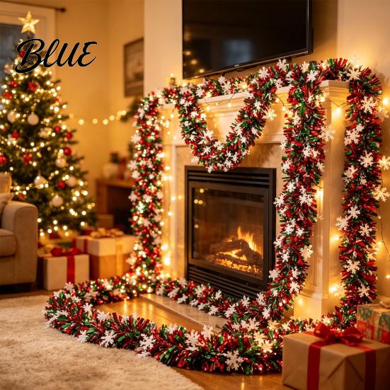 Holiday Decoration Supplies 78 Inch Green Red Christmas Garland Metallic Tinsel Twist Hanging Garland with Seasonal Party Atmosphere Props Snowflake