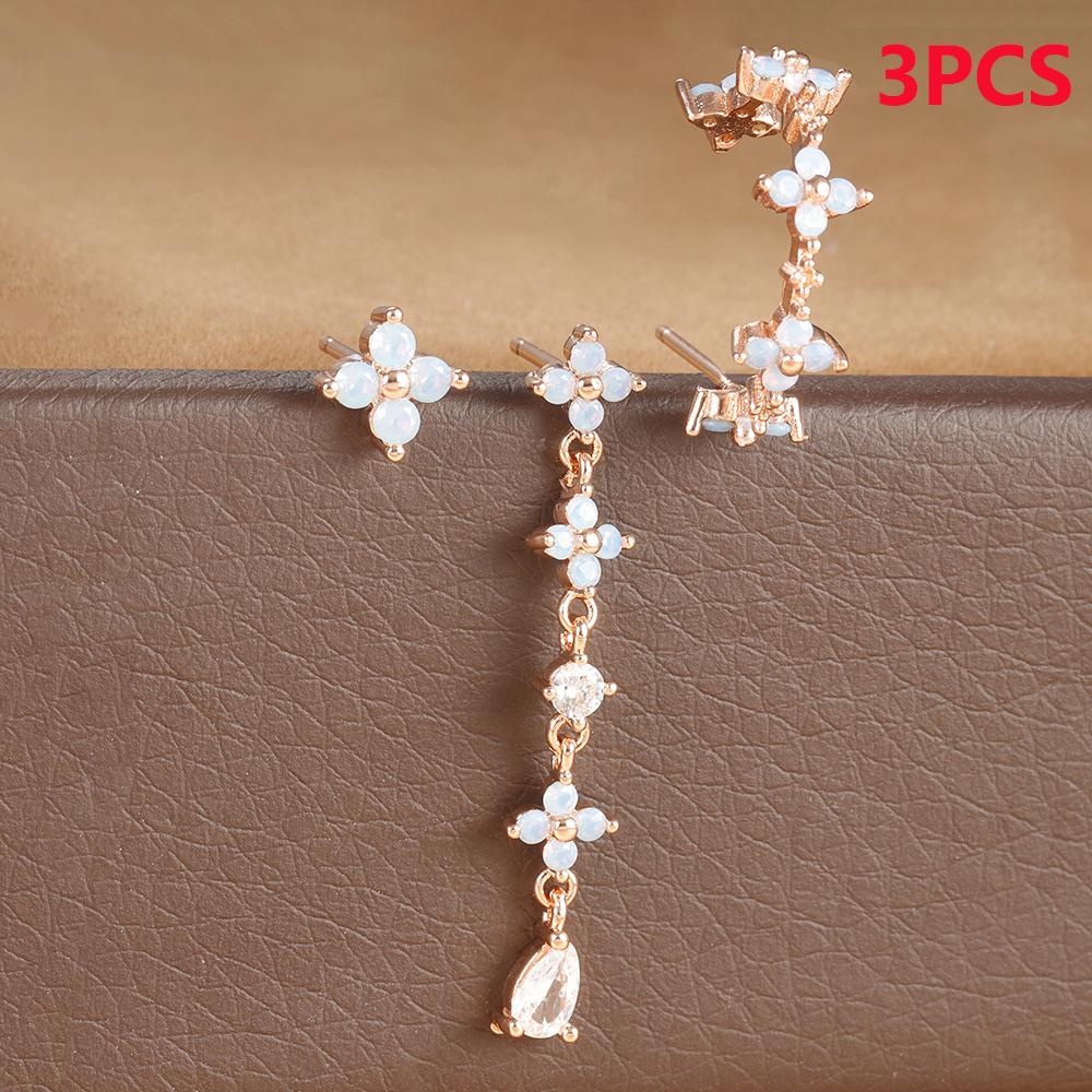 3PCS Zircon Flower Pendant Earring Sets For Women Stainless Steel Cartilag Piercing Earring Trend Jewelry Aretes De Mujer