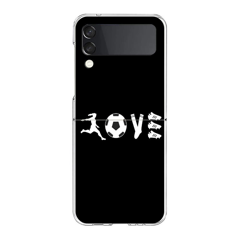 Transparent Phone Case For Samsung Galaxy Z Flip 3 4 5 6 7 Hard Folding PC Z Flip3 Flip4 Cover Soccer Heartbeat