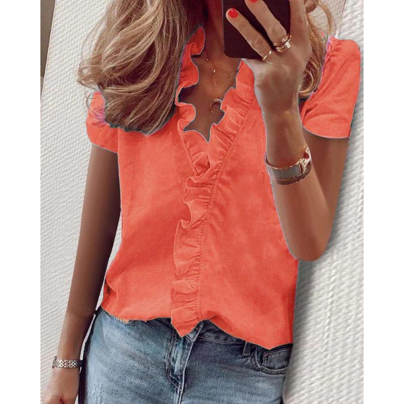 Wish spring and summer new long-sleeved ruffle shirt women's shirt