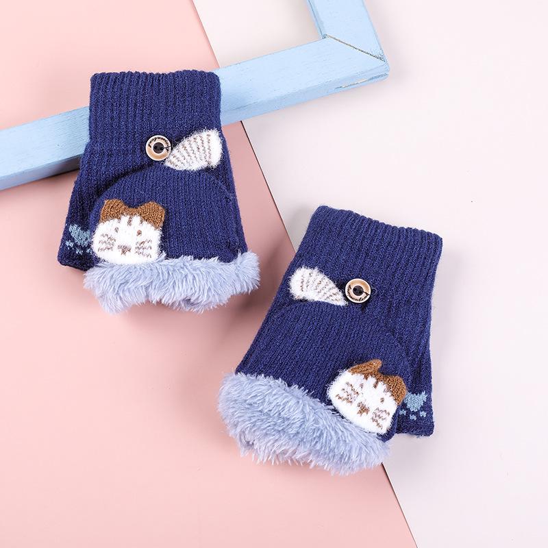 Kinder Rentier Fleece-gefütterte Fäustlinge mit Klappe, Gestrickt für Wärme, Halbfinger-Stil, Ideal zum Schreiben, Alter 3-10 Jahre, Herbst/Winter.