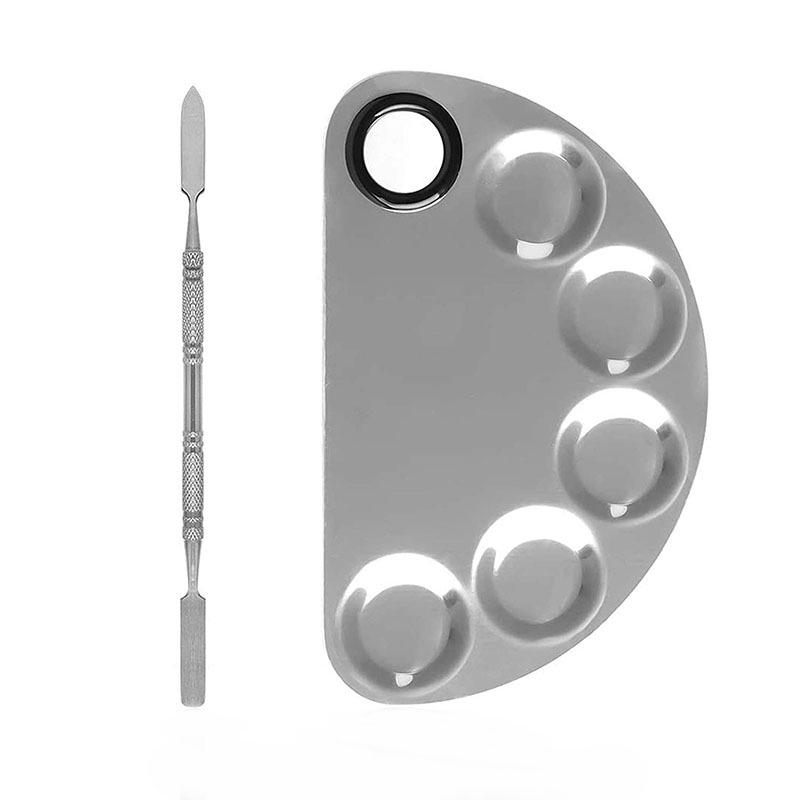 Stainless Steel 5-Well Semi-Circular Makeup Mixing Palette for Artists