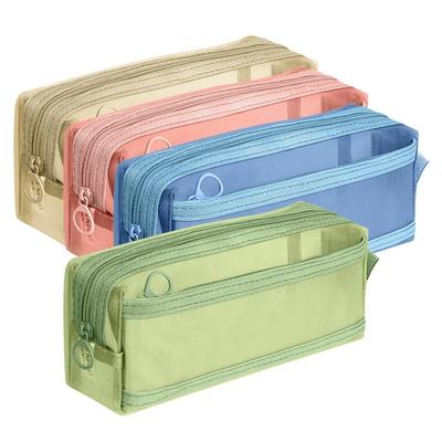 Simplicity Nylon Mesh Pencil Case for Kids Fashion Solid Color Stationery Organizer Portable Zipper Pen Bag Student Supplies