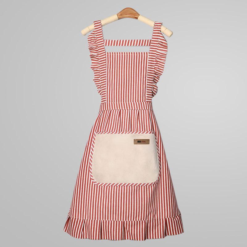 Cotton apron summer breathable household kitchen cooking canvas floral apron anti-fouling waist thin красный