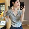 Lace splicing age-reducing short-sleeved T-shirt women's summer new design slim-fitting waist short top trendy