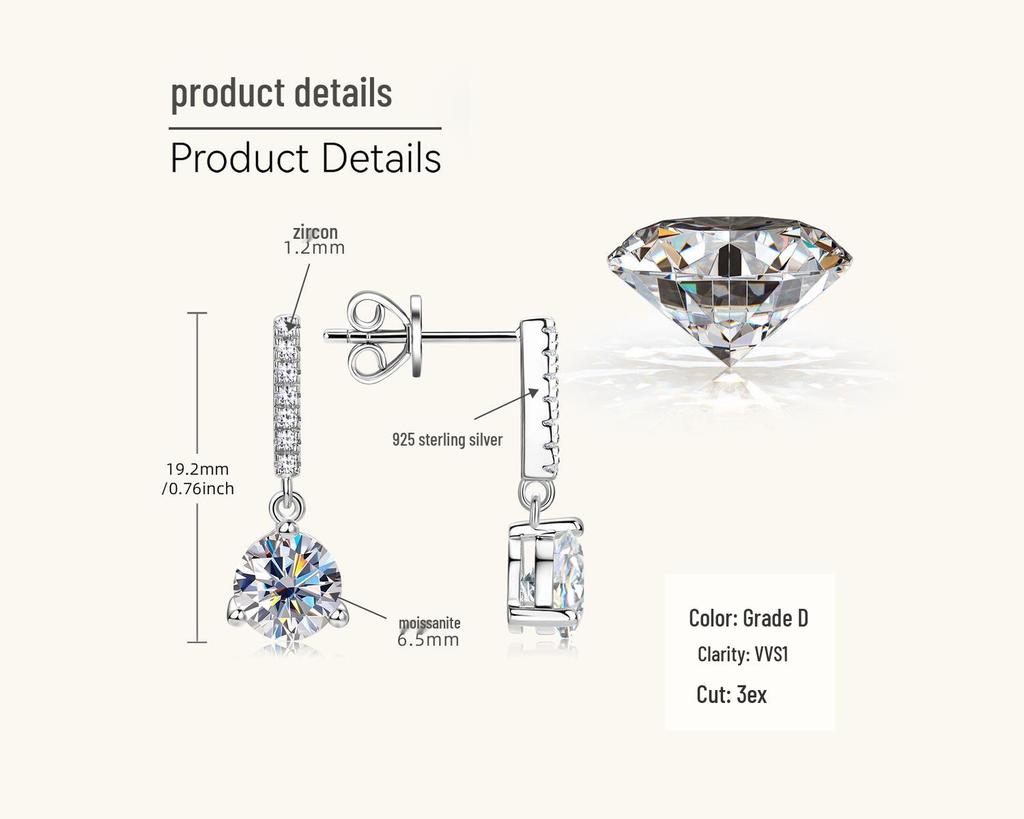 High-End Moissanite Tassel Drop Earrings: S925 Sterling Silver, Three-Prong Design