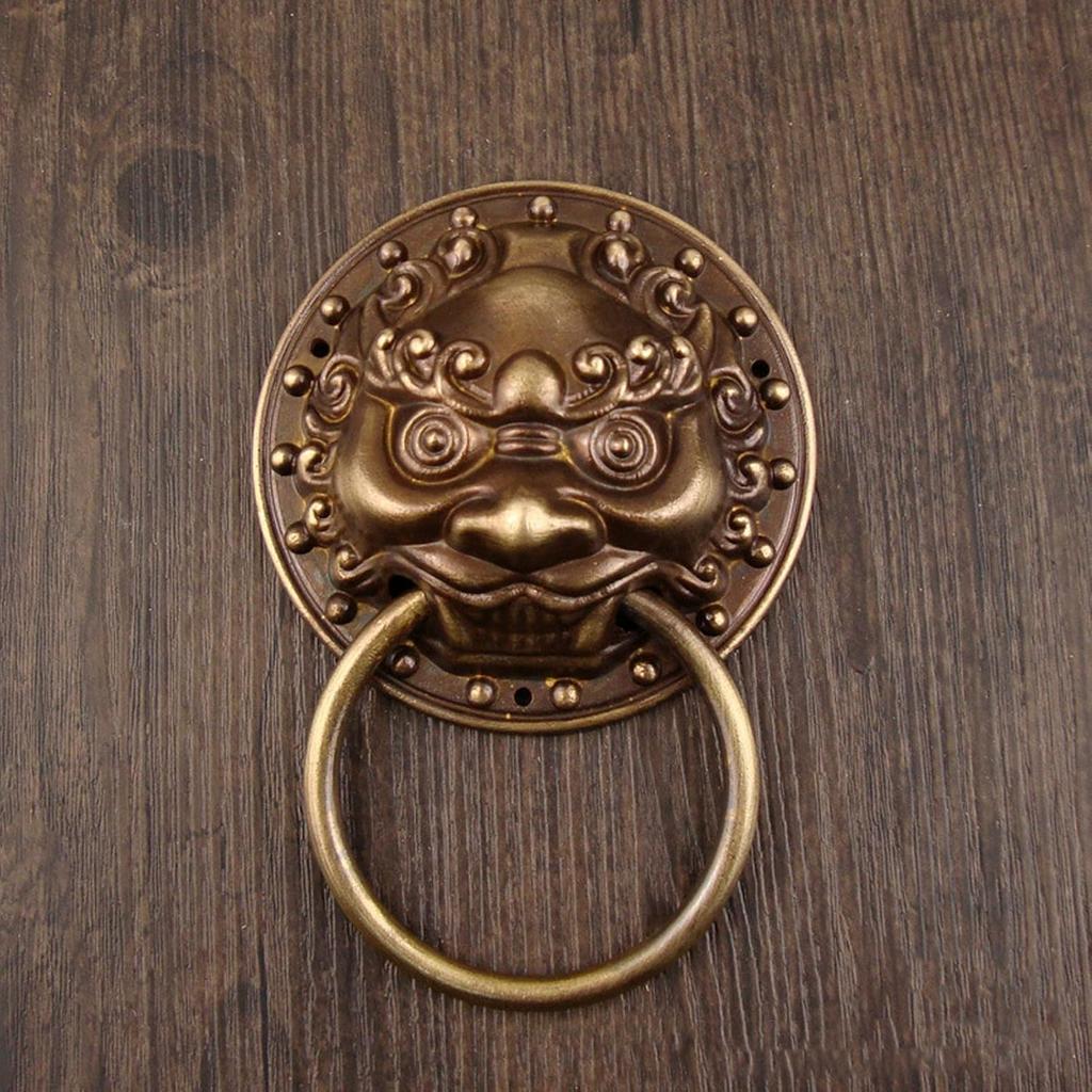 Tissting 3.7 x 5.5in Antique Bronze Lion Door Knocker,Antique Chinese Lion Head Door Rings Pull Handle Knobs for Decorate Doors,Window, Cabinets,