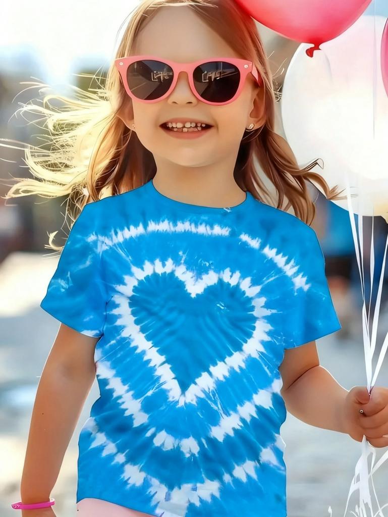 Girl Clothing Heart Tie Dye Print Summer Kids Short Sleeve T-Shirt Cute Round Neck Boy Girl Tee Outdoor Cute Children's Clothing