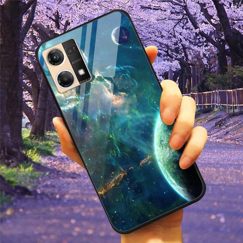 For Oppo Reno7 4G Case Fashion Tempered Glass Moon Star Bumper Cases for Oppo Reno 7 4G Phone Cases CPH2363 Luxury Funda Capa