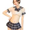 Senior sister fun fashion jk uniform temptation suit sexy transparent shirt plaid skirt pleated 8530
