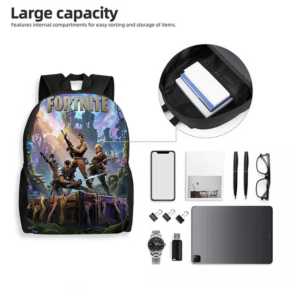 3Pcs Set Kids School Backpack With Lunch Bag & Pencil Bag,Cartoon Fortnite School Bags For Age 5-10,Lightweight For Boys Girls