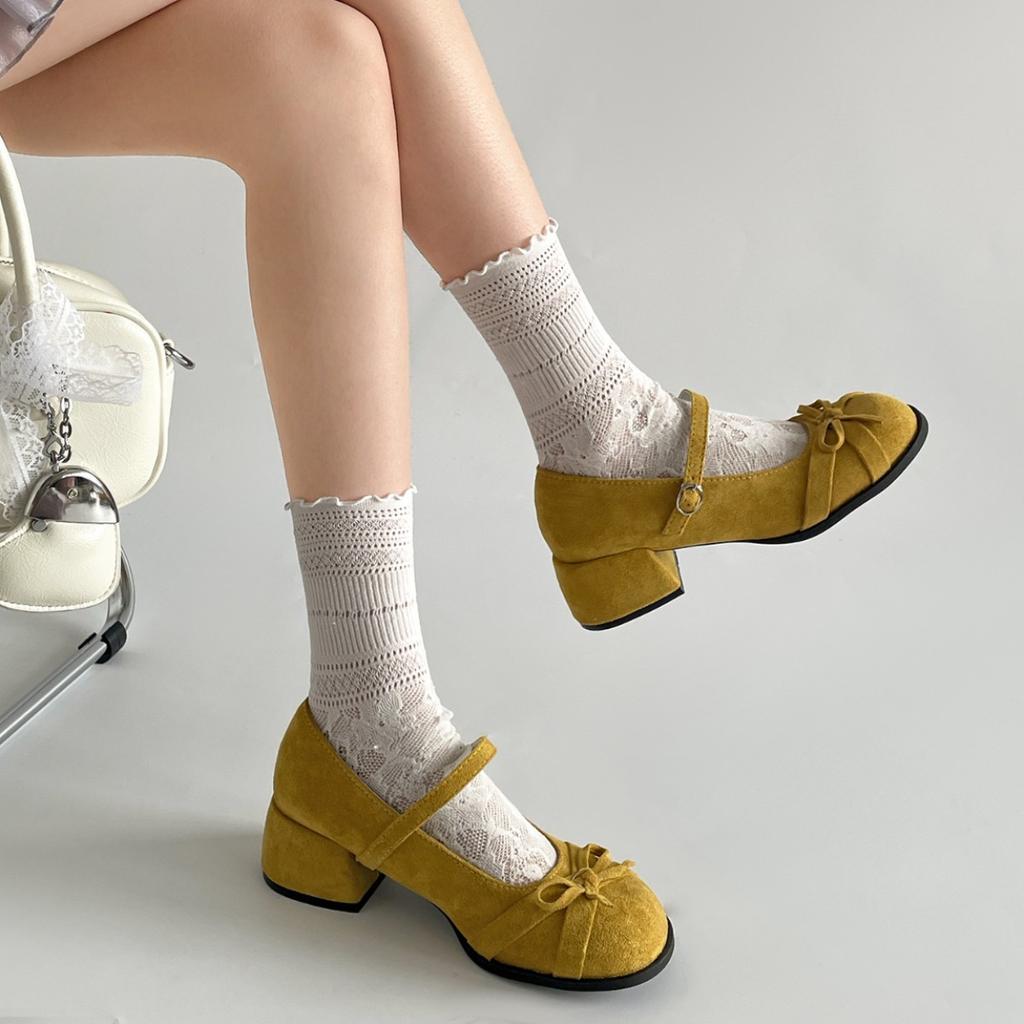 White French Retro Thick Heel Heightening Shallow Mouth Single Shoes Women's Summer 2025 New with Skirt Versatile Mary Jane Shoes