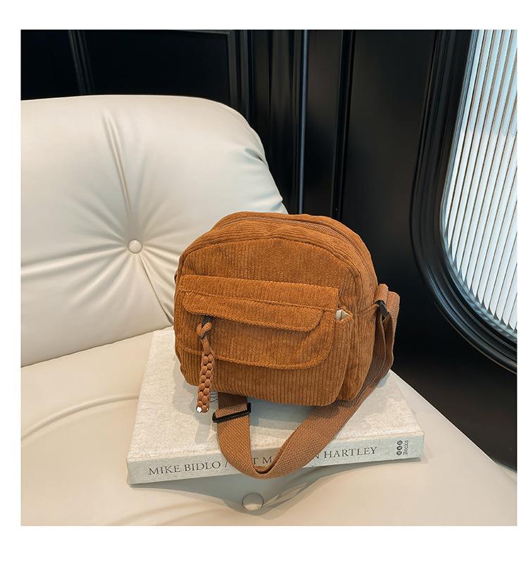 Corduroy 2025 Spring New Fashion Solid Color Ins Bag Women's School Style Girls Shoulder Messenger Bag Tide