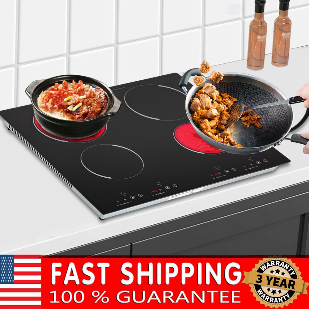 4 Burner Electric Cooktop 110v 24 Inch Electric Stove Countertop & Built-in, Plug-in Electric Cooktop with 9 Power Levels,3000W