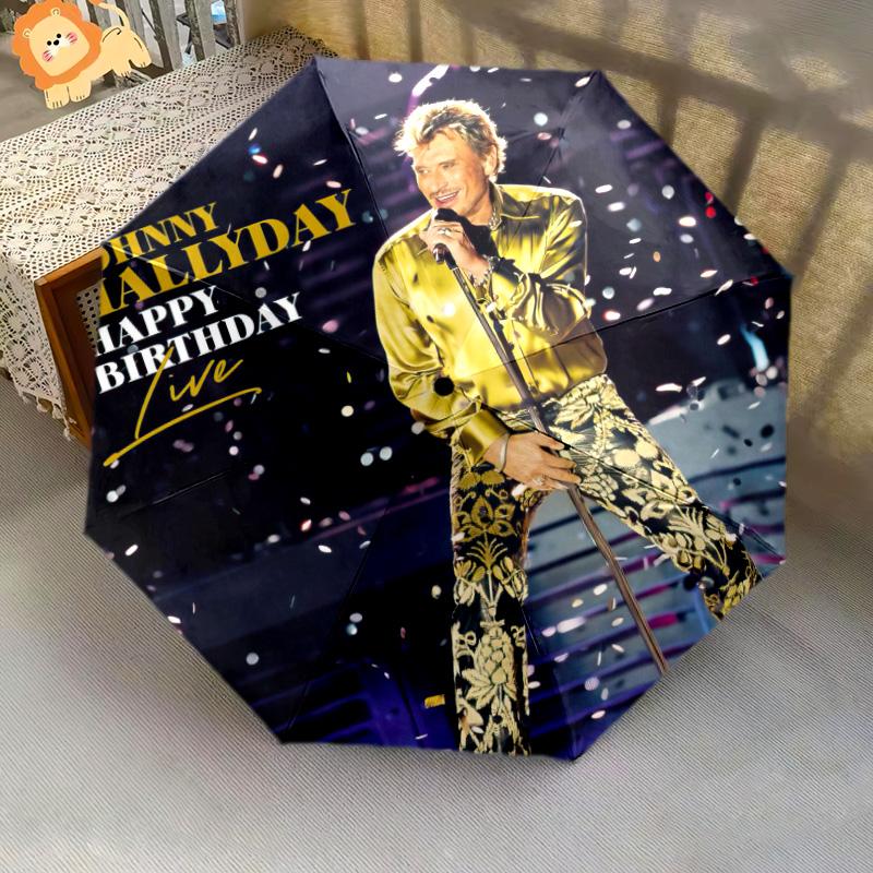 1pc Johnny Hallyday pattern Umbrella Portable Folding Umbrella Iron Frame Hole Bone Structure Outdoor Home Umbrella
