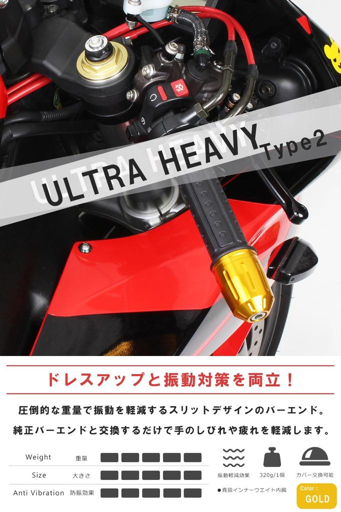 POSH FAITH Motorcycle Handlebar Ends Ultra Heavy Type 2 Made In Japan For Yamaha Genuine Handlebars Compatible with Gold - - - (M16 Type) - MT-09,