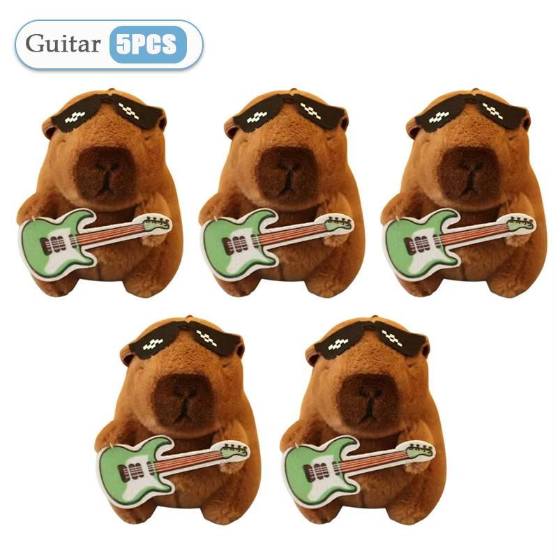 1-20PCS Cute Guitar Capybara Plush Toy Cartoon Guinea Pig Pendant Stuffed Doll Backpack Keychain Bag Car Key Ring Decor Kid Gift