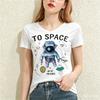 Cartoon Astronaut Pattern Print Women's T-shirts Fashion V-neck Short Sleeve Tees Casual Loose Tops Summer Trend Female Clothing