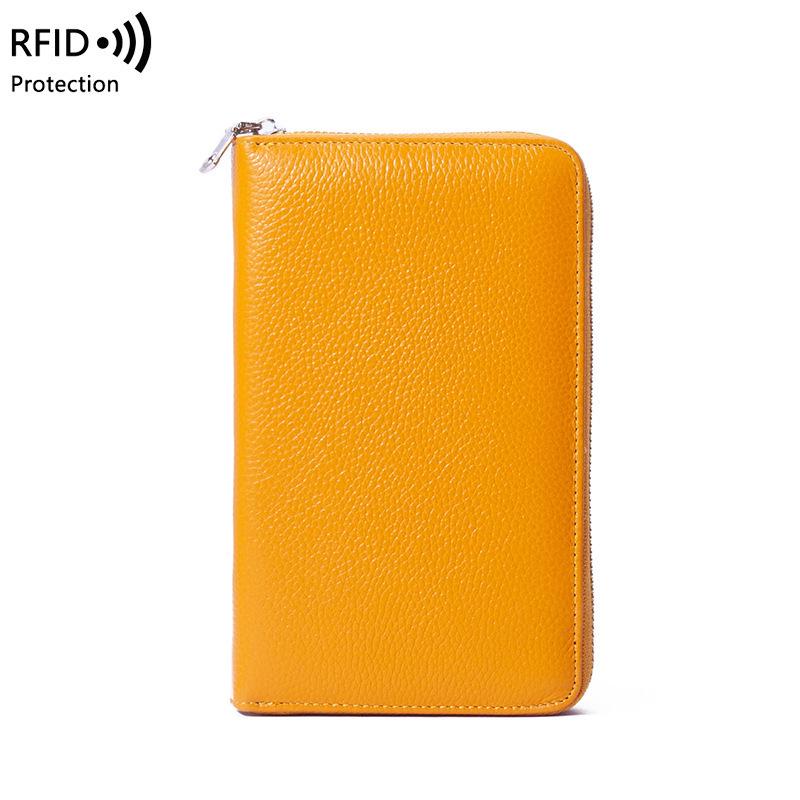 Genuine Leather RFID Passport and Document Holder with Multi-Card Slots and Zipper Pocket for Men and Women