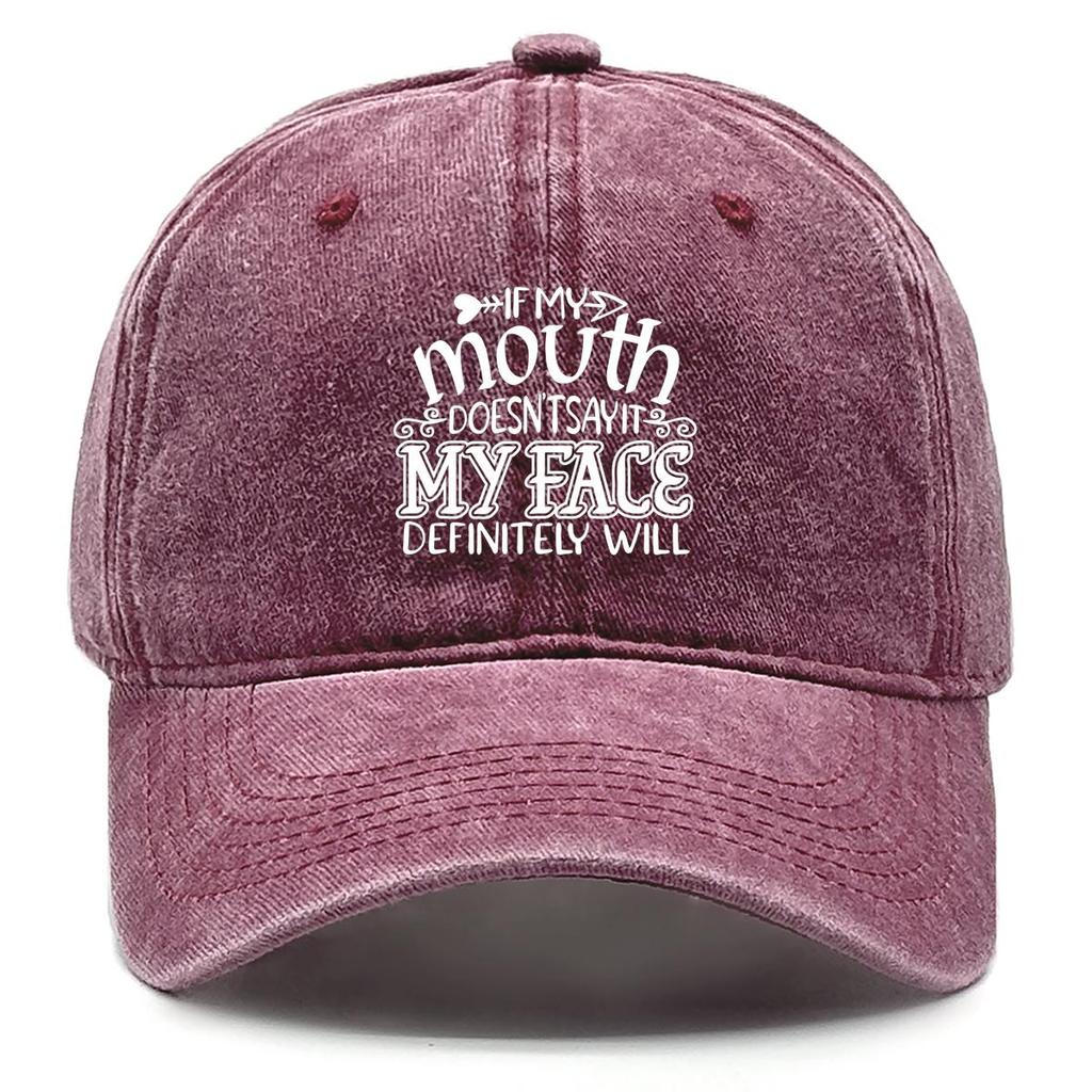 If My Mouth Doesn't Say It, My Face Will" Print Adjustable Baseball Hat, Woman's Cap Trendy Cozy Sun Protective Sun Protection Snapback Baseball Cap