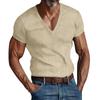 Vintage Summer Men's T-Shirt Streetwear 3 Buttons Open Fly Loose Clothing Print Short Sleeve T-Shirt