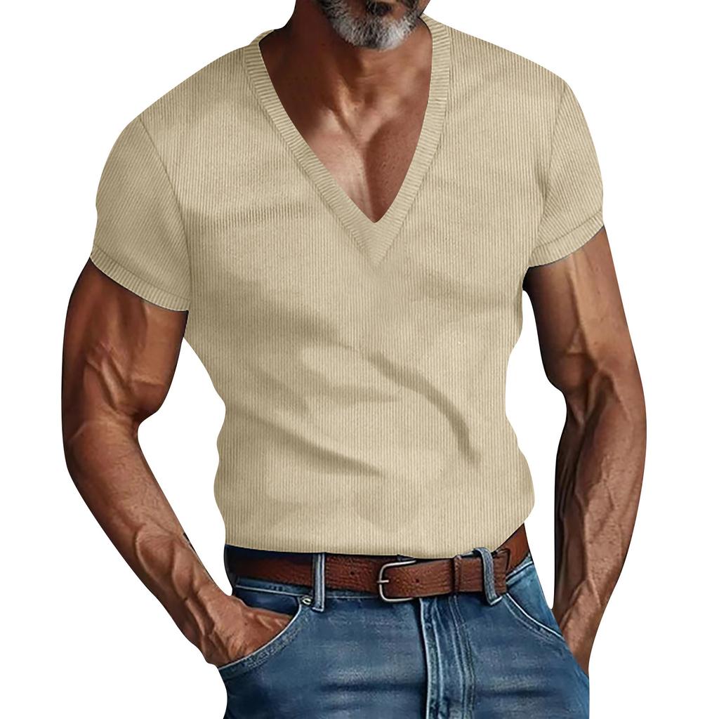 Vintage Summer Men's T-Shirt Streetwear 3 Buttons Open Fly Loose Clothing Print Short Sleeve T-Shirt