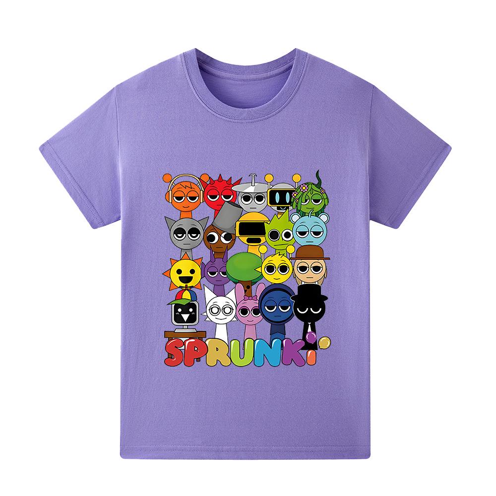 Popular Rhythm Box/Sprunki Cartoon Print Girls' Short Sleeve T-shirt