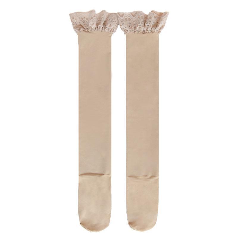 Plush Thickened Nude Feel High Tube Natural Flesh-Colored Double-Layer Non-Slip Women's Stockings for Autumn and Winter