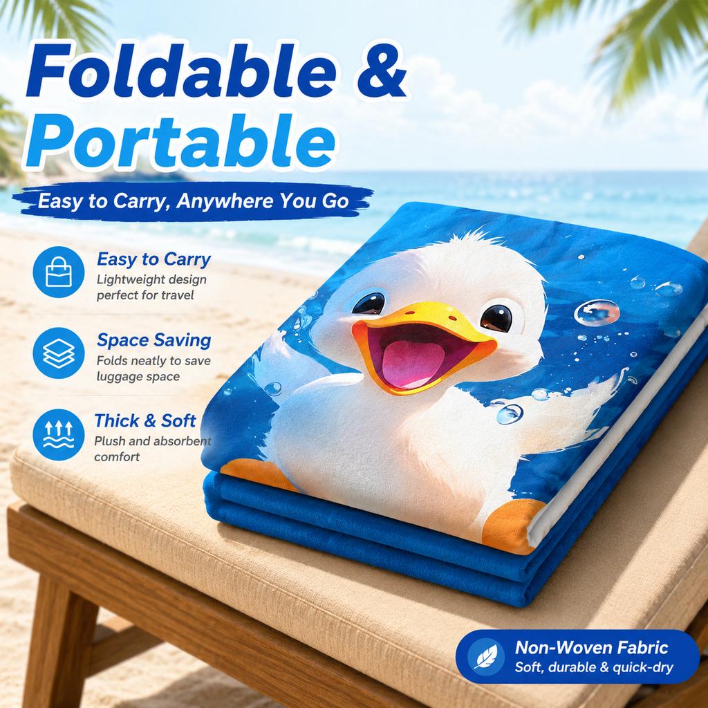 Happy Duck Water Splash Beach Towel Sand Free Flat Print Microfiber Large Bath Towel For Kids Holiday Party Gift Outdoor Use