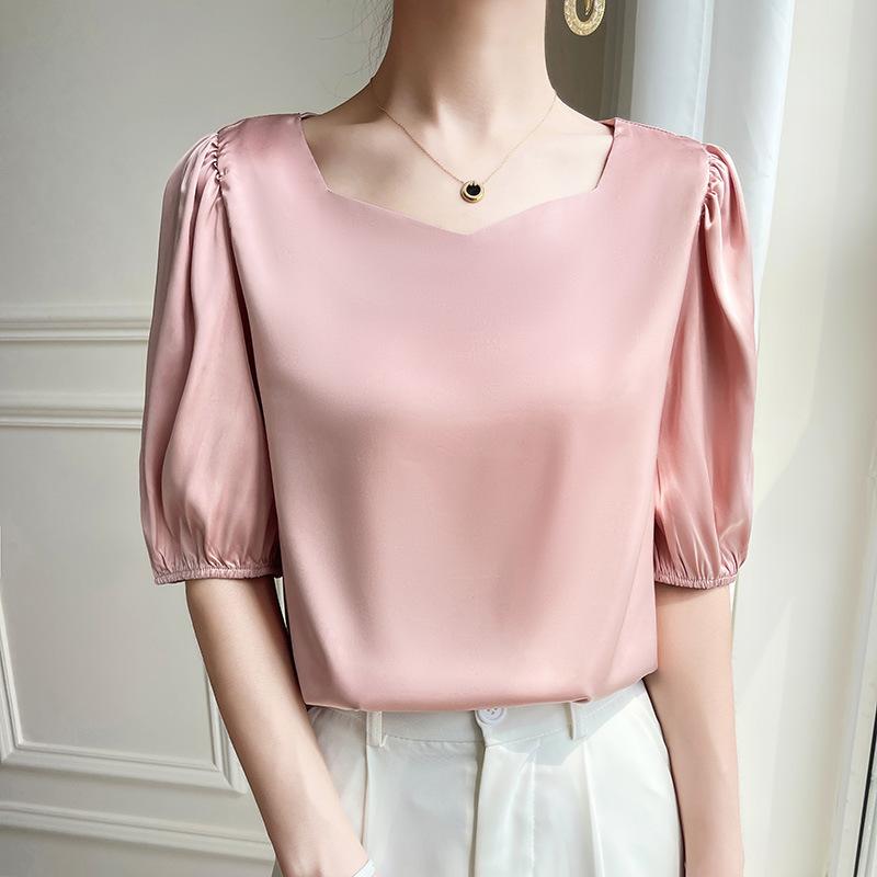 

Medium sleeve women s summer new five-quarter sleeve top fashion niche half sleeve M