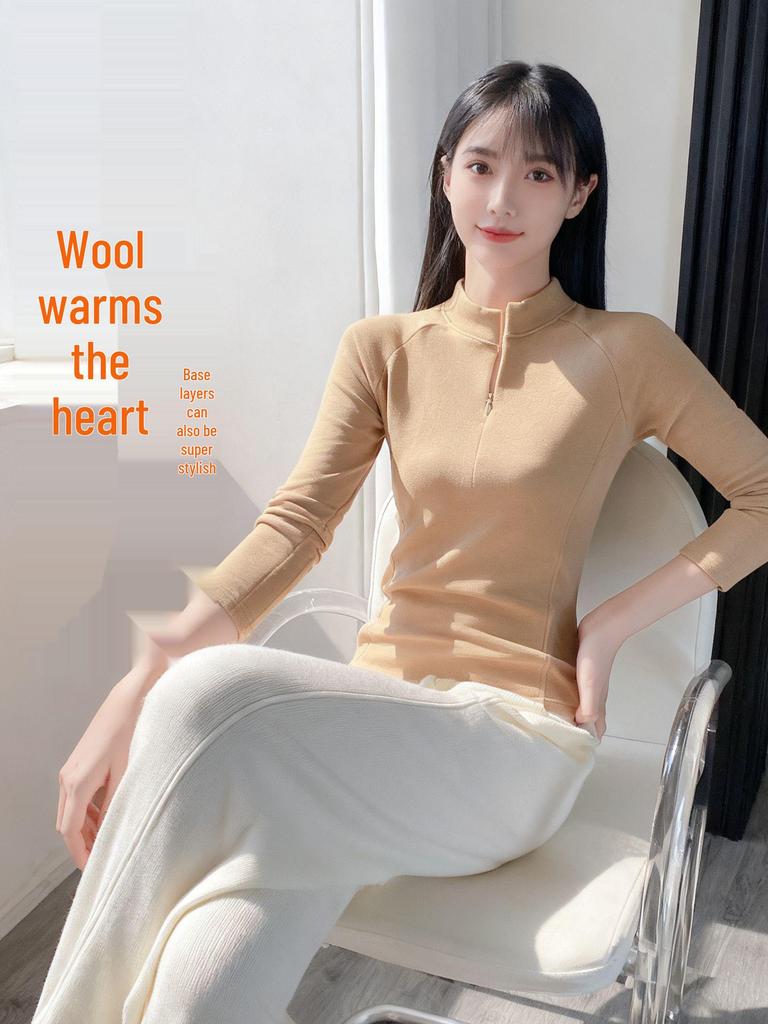 Women's Zipper Stand Collar Long Sleeve T-shirt - Autumn/Winter Warm Fashion Base Layer
