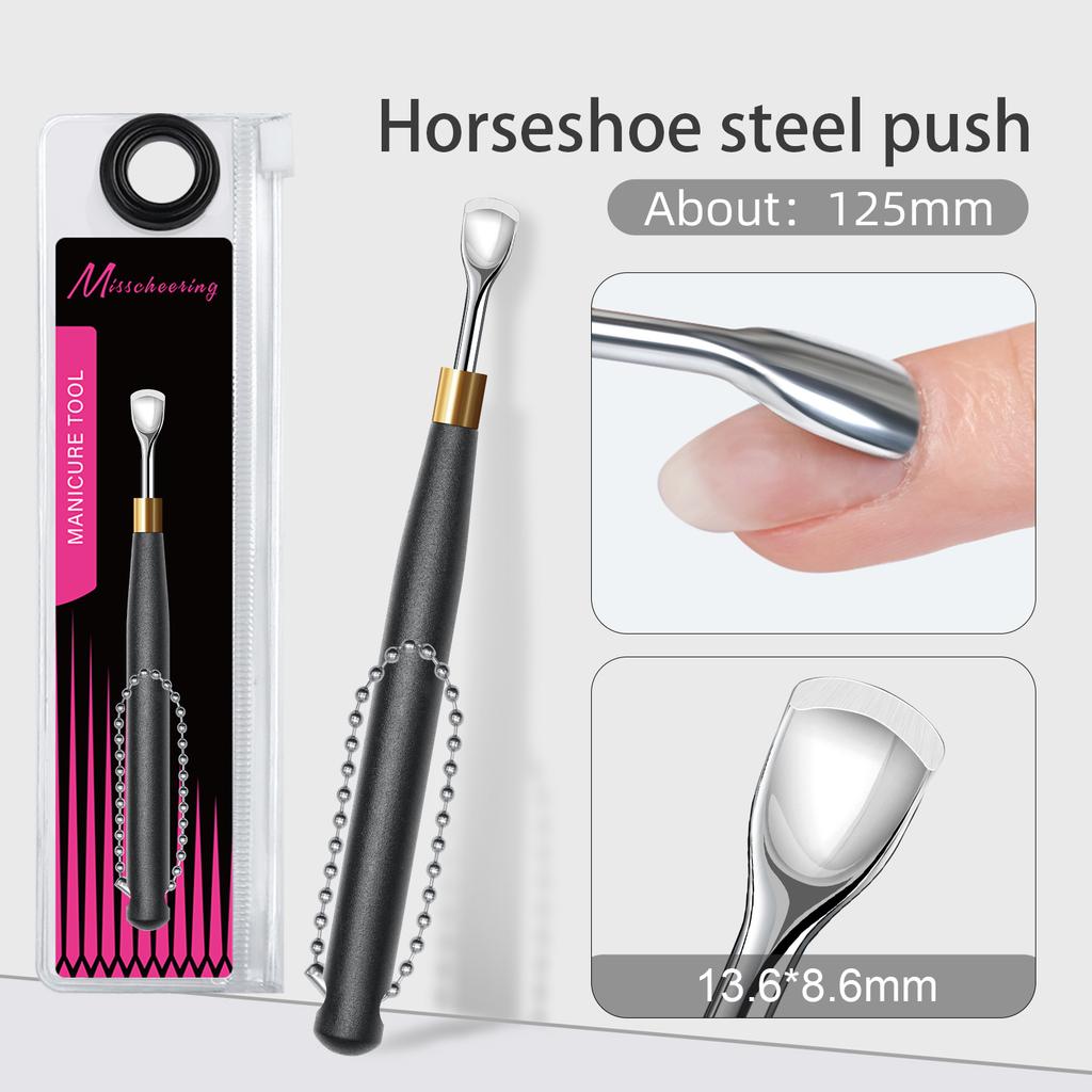Black Handle Hook Type Cuticle Pusher Nail Polish Remover Gel Scraper Stainless Steel Clean Manicure Tool for Nail Art