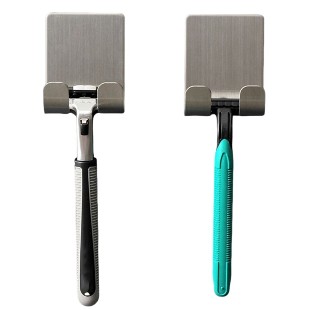 2Pcs Waterproof Stainless Steel Razor Holder Self Adhesive Razor Storage Rack  Bathroom