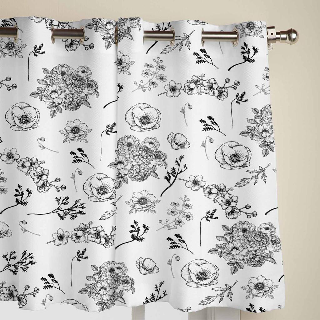 Skiss Blommor Blad Retro Fönstergardiner för Vardagsrum Lyx Sovrumsgardin Köksgardiner Draperier Gardiner