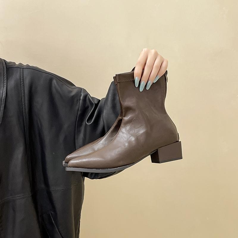 Fashion Spring Autumn Fashion Pointed Toe Women Short Boots Pointed Toe Thick Heels Shoes Botas Zapatos De Mujer