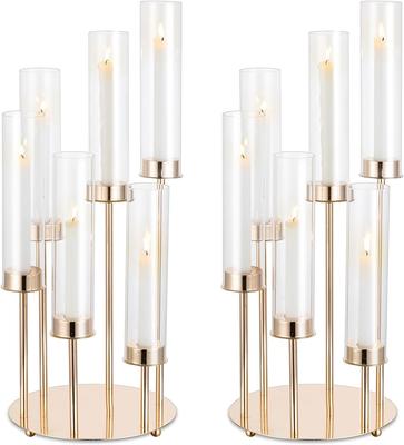Hochzeitsmittelstück 6-armiger goldener Metall-Kerzenständer Kandelaber Kandelaber Großer Spitzkerzenhalter für Outdoor-Hochzeitstisch-Mittelstück