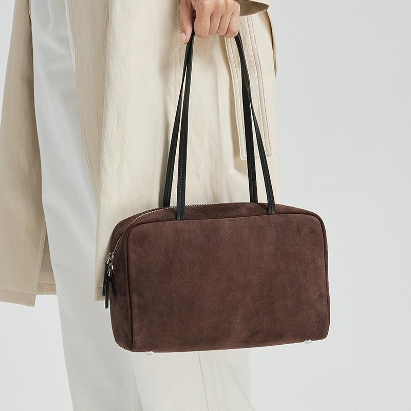 Frosted Cowhide Big Bag, New Large-capacity Portable Shoulder Bag, Genuine Leather Retro Bowling Bag.