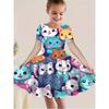 Mädchen 3D-Druckkleider Kinder Mädchen Party Kurzarm Prinzessinnenkleid Tanktop 3D Katze Muster Druckkleid